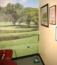 A view into a themed physical therapy treatment room at our Bloomfield, NJ location